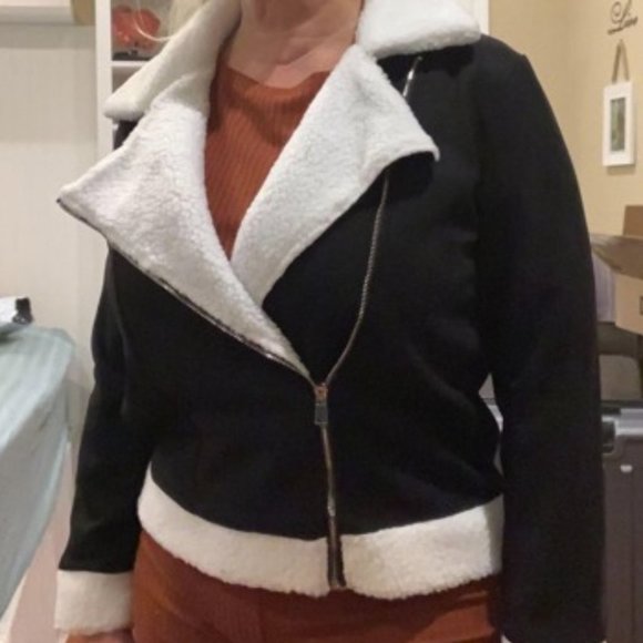 PLUS & REG BLACK white shearling teddy lined Moto - Picture 11 of 12